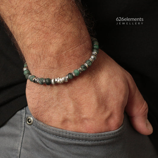 Men's Green Emerald Sterling Silver Bracelet