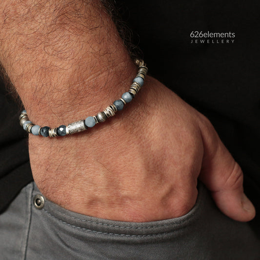 Blue Aquamarine Oxidised Sterling Silver Bracelet