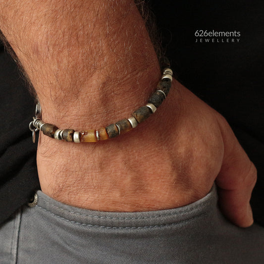 Men's Raw Amber & Oxidised Sterling Silver Bracelet