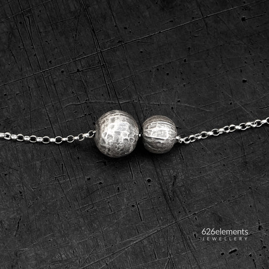Sterling Silver Two Ball Textured Pendant Necklace