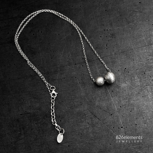 Sterling Silver Two Ball Textured Pendant Necklace