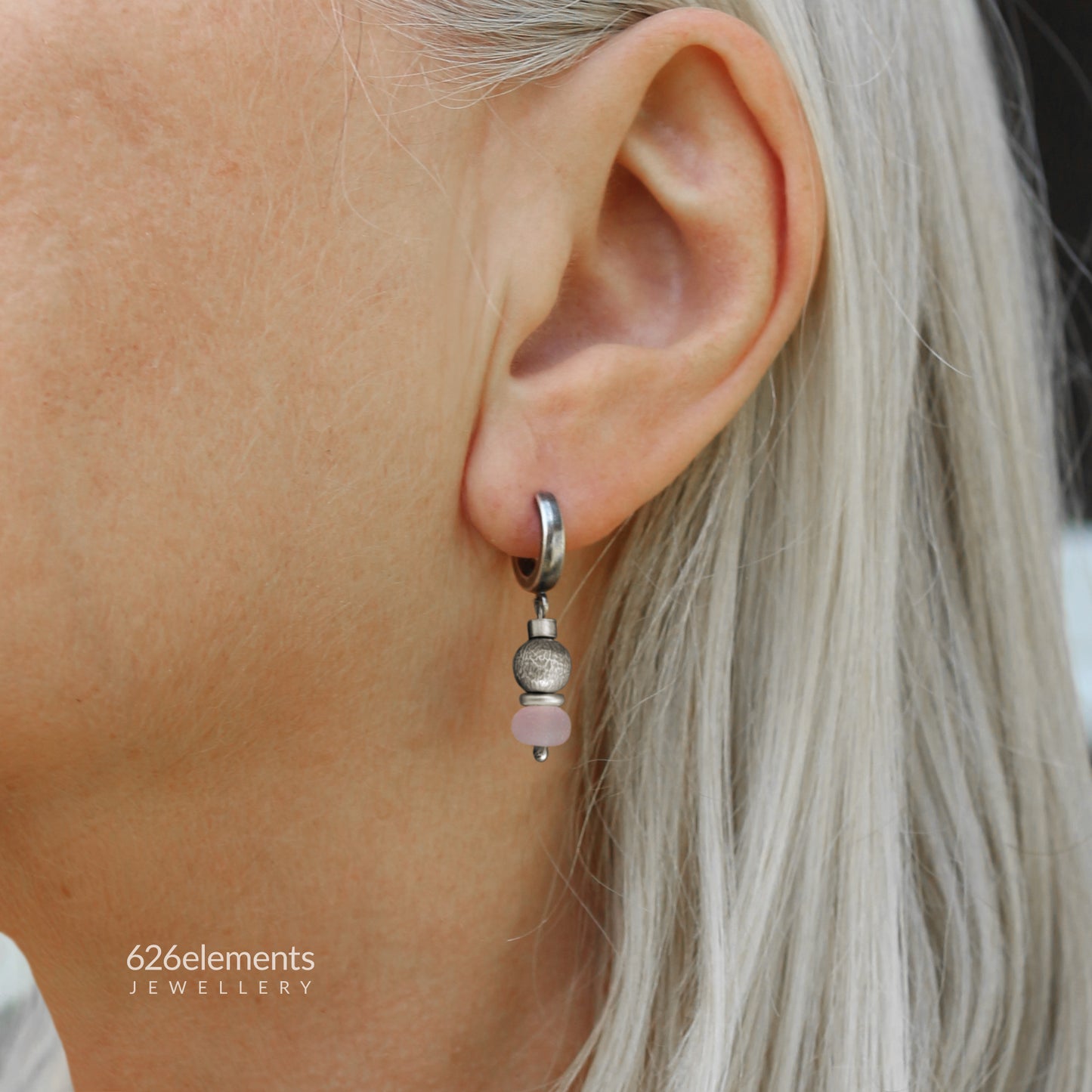 Dusky Pink Rose Quartz & Oxidised 925 Silver Earrings