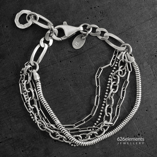 Delicate Oxidised 925 Silver Multi-Chain Bracelet
