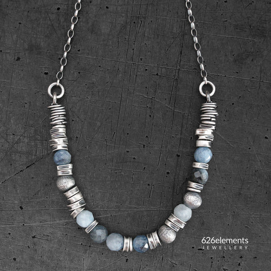 Blue Aquamarine & Oxidised Sterling Silver Necklace