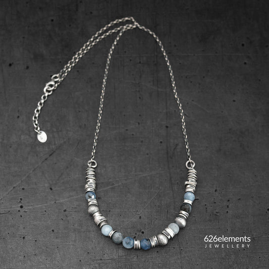 Blue Aquamarine & Oxidised Sterling Silver Necklace