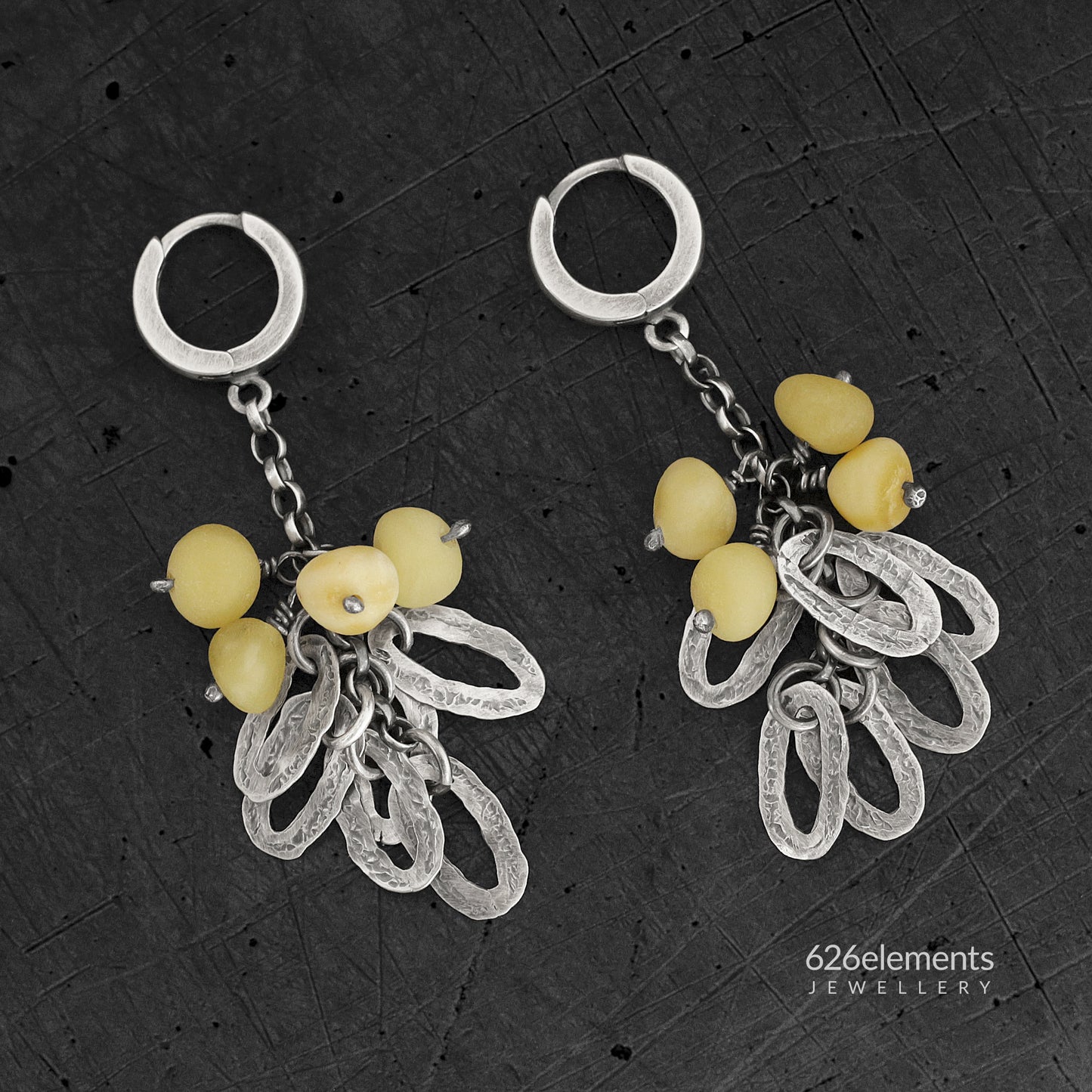 Natural Yellow Baltic Amber & Oxidised 925 Silver Dangle Earrings