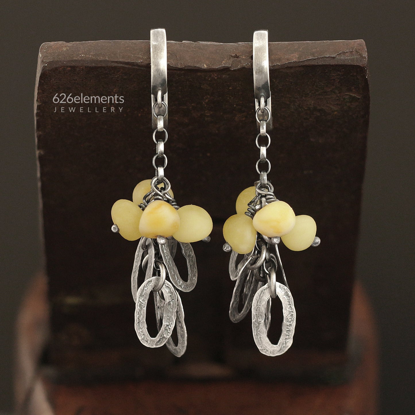Natural Yellow Baltic Amber & Oxidised 925 Silver Dangle Earrings