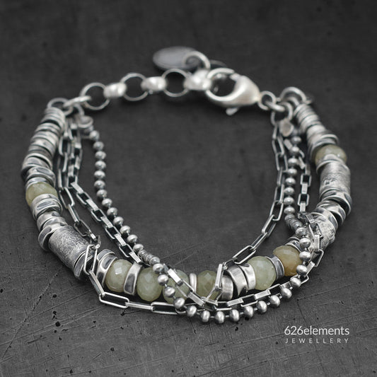 Olive Green Sapphire & Oxidised 925 Silver Bracelet
