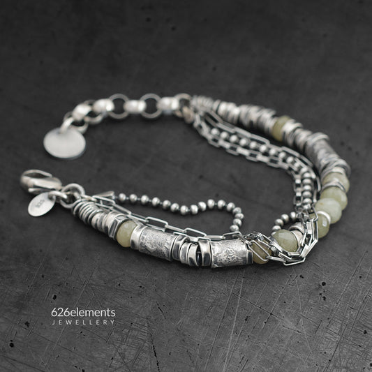 Olive Green Sapphire & Oxidised 925 Silver Bracelet