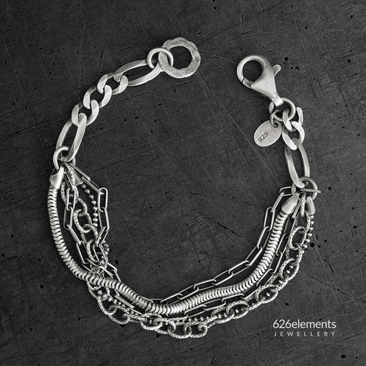 Delicate Oxidised 925 Silver Multi-Chain Bracelet