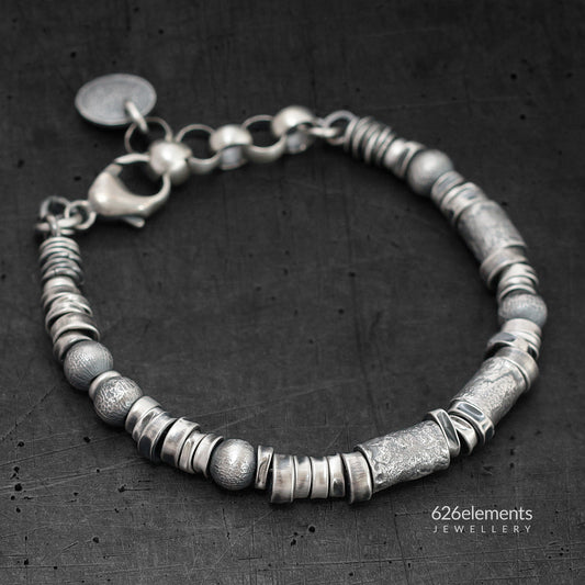 Oxidised Sterling Silver Beaded Bracelet