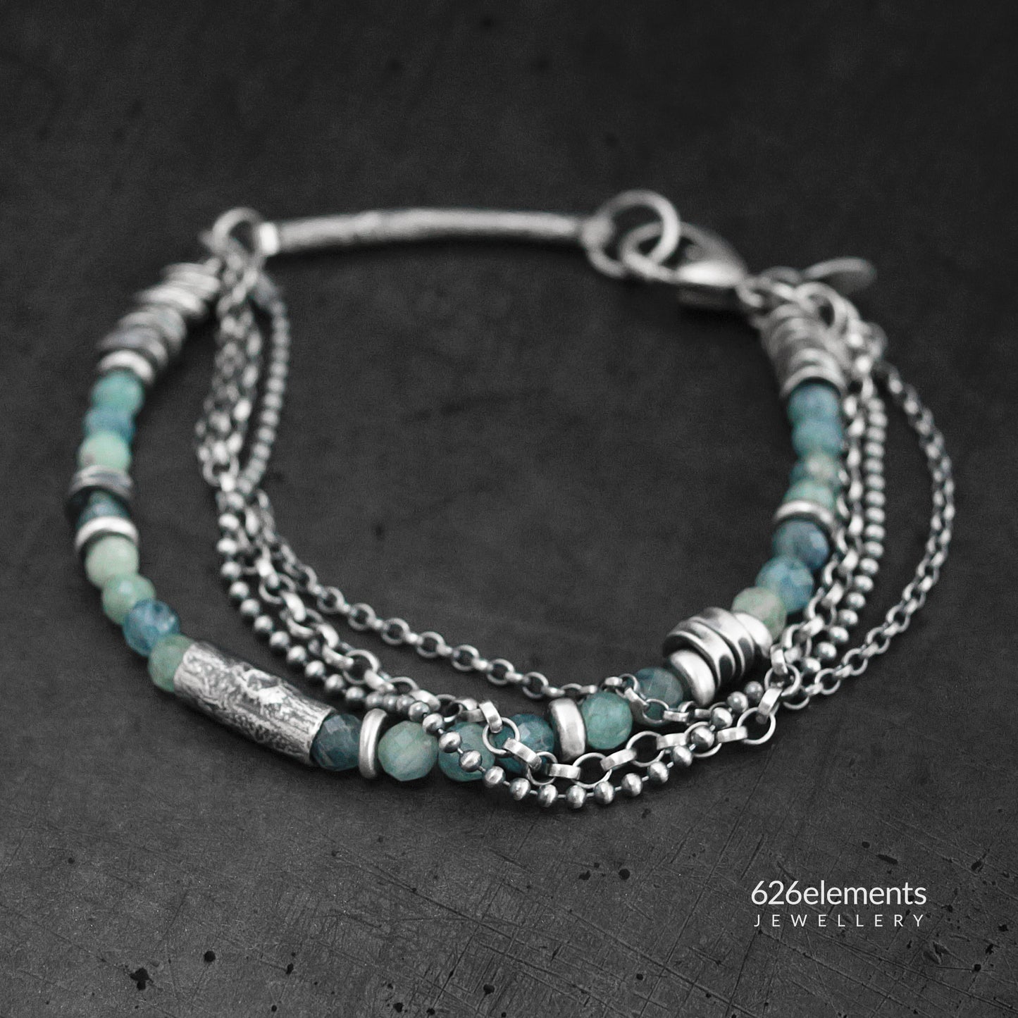 Dusky Green & Pale Blue Kyanite and Oxidised 925 Silver Bracelet