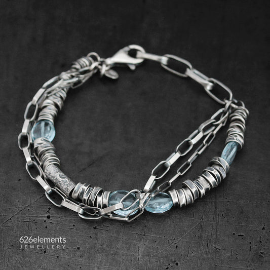 Blue Topaz & Oxidised Sterling Silver Layered Bracelet