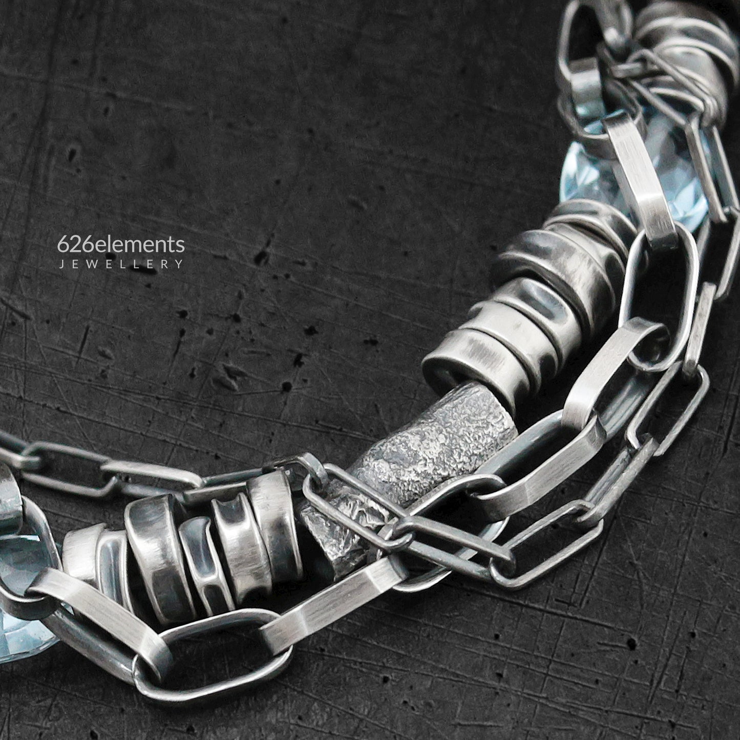 Blue Topaz & Oxidised Sterling Silver Layered Bracelet