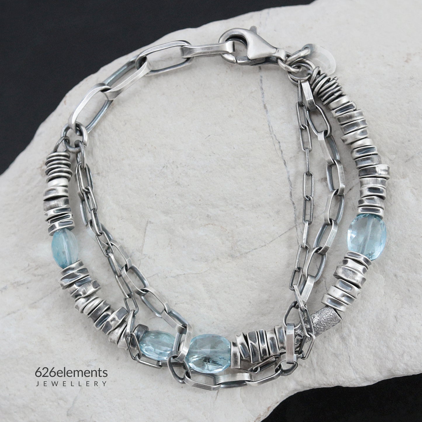 Blue Topaz & Oxidised Sterling Silver Layered Bracelet