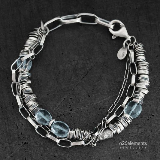 Blue Topaz & Oxidised Sterling Silver Layered Bracelet