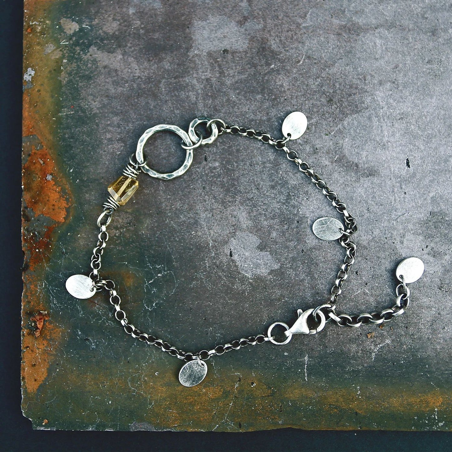 Citrine and Oxidised Sterling & Fine Silver Bracelet