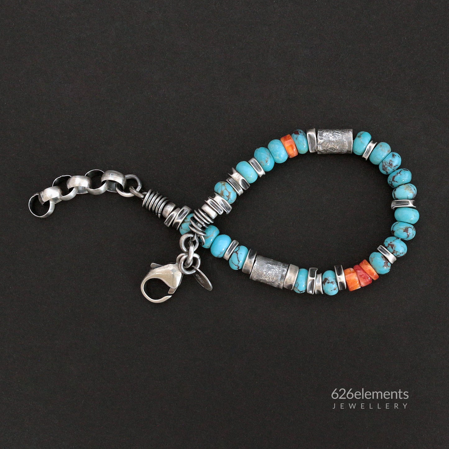 Blue Turquoise & Orange Spiny Oyster Bracelet