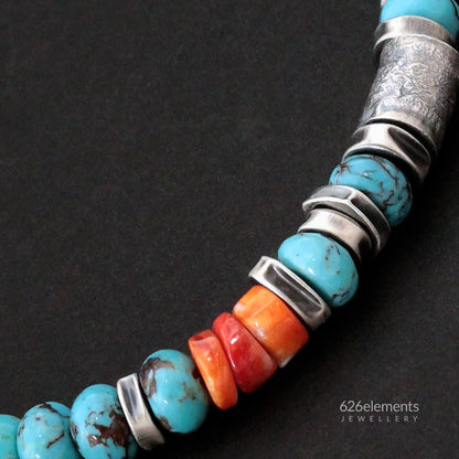 Blue Turquoise & Orange Spiny Oyster Bracelet