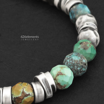 Veined Turquoise & Oxidised Sterling Silver Beaded Bracelet