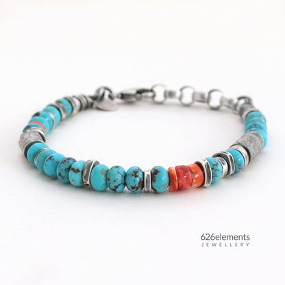 Blue Turquoise & Orange Spiny Oyster Bracelet