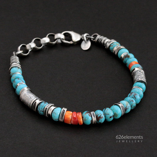 Blue Turquoise & Orange Spiny Oyster Bracelet
