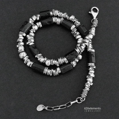 Black Tourmaline & Oxidised Sterling Silver Necklace