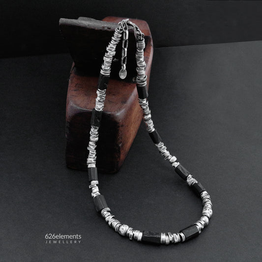 Black Tourmaline & Oxidised Sterling Silver Necklace