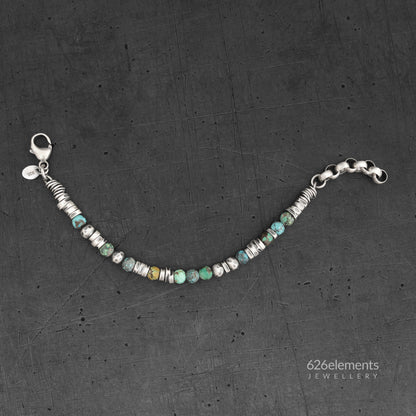 Veined Turquoise & Oxidised Sterling Silver Beaded Bracelet