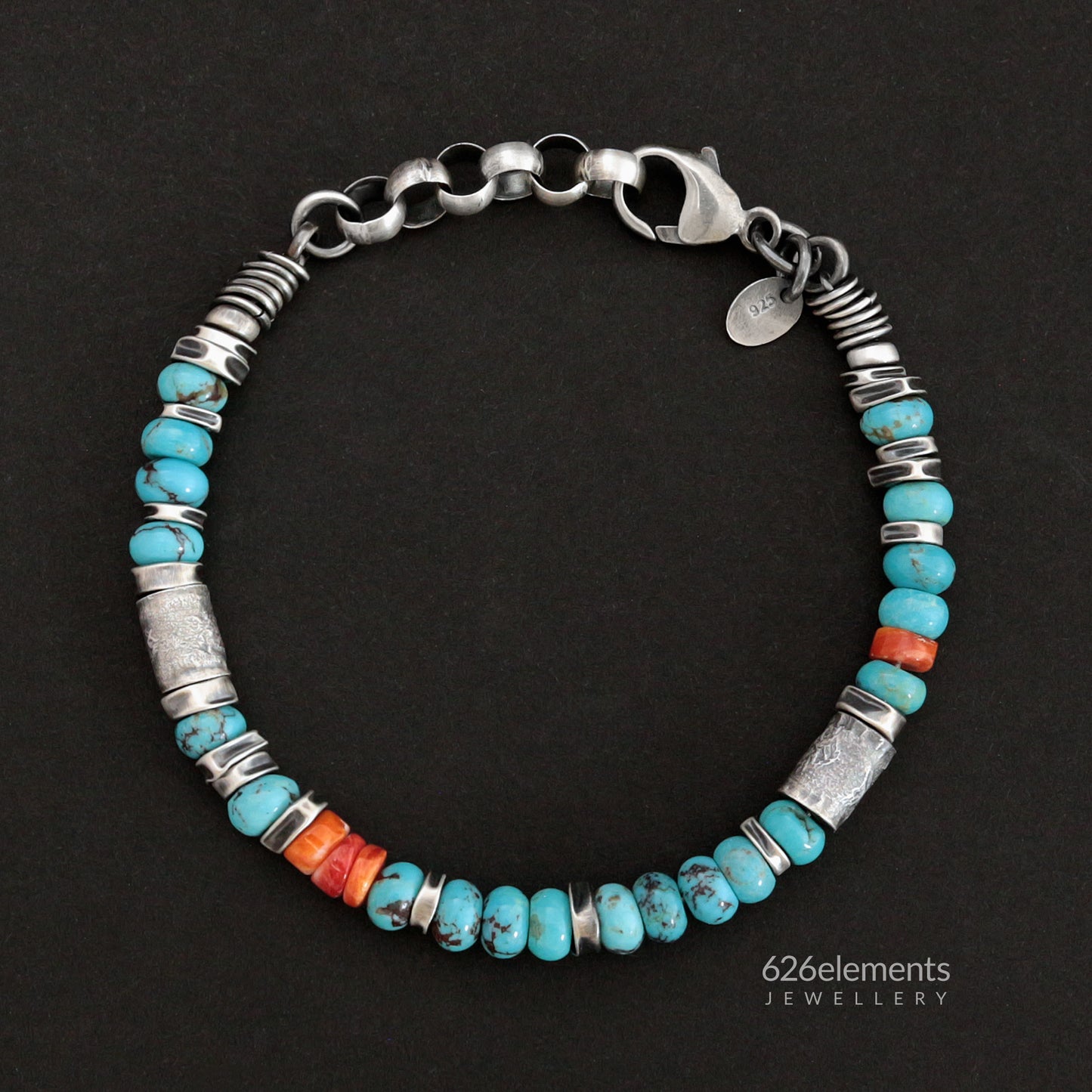 Blue Turquoise & Orange Spiny Oyster Bracelet