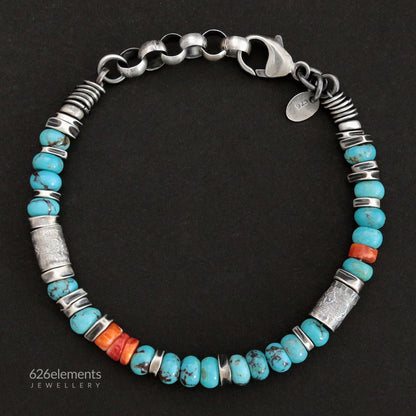 Blue Turquoise & Orange Spiny Oyster Bracelet
