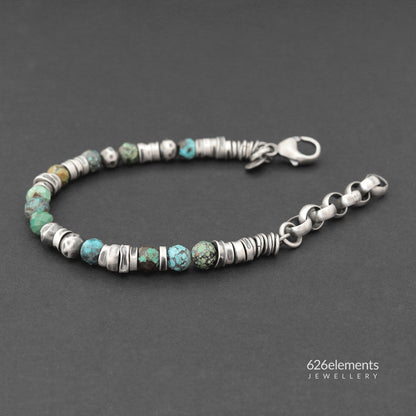 Veined Turquoise & Oxidised Sterling Silver Beaded Bracelet