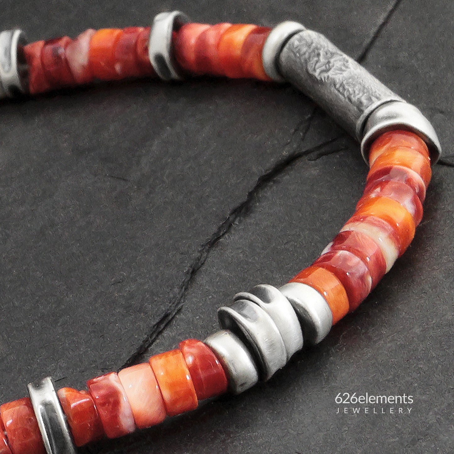 Red & Orange Spiny Oyster Beaded Bracelet