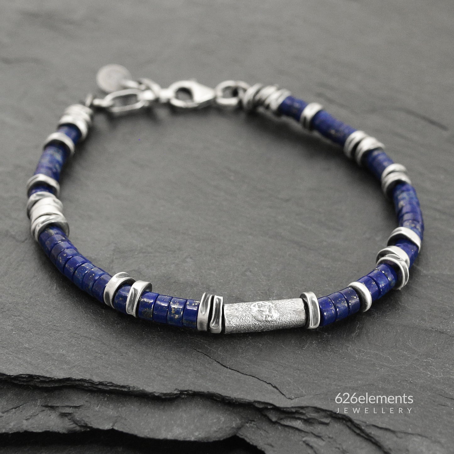 Navy Blue Lapis Lazuli & Oxidised Sterling Silver Bracelet