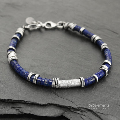 Navy Blue Lapis Lazuli & Oxidised Sterling Silver Bracelet