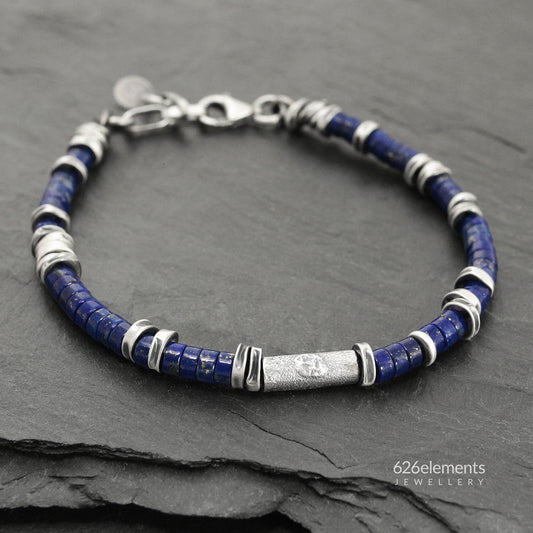 Navy Blue Lapis Lazuli & Oxidised Sterling Silver Bracelet