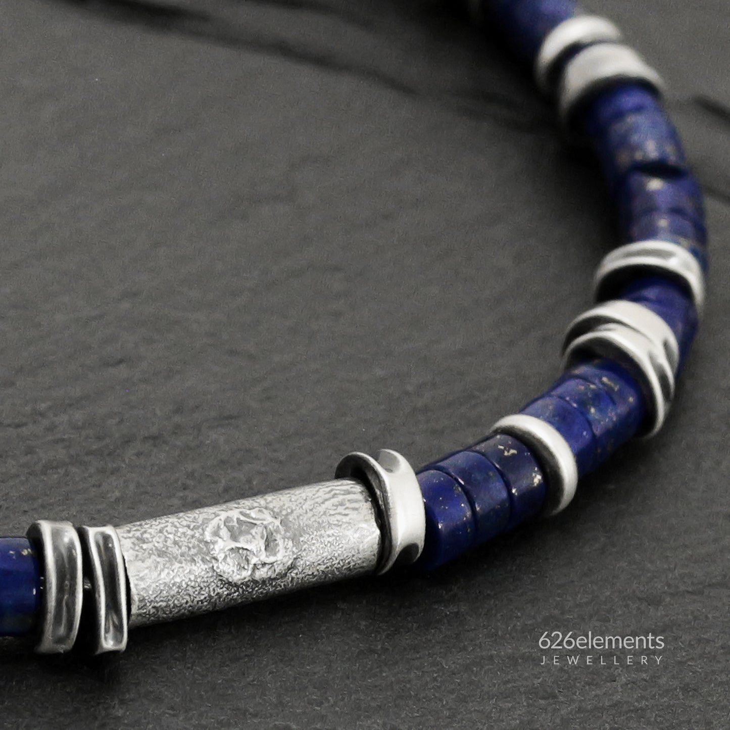 Navy Blue Lapis Lazuli & Oxidised Sterling Silver Bracelet