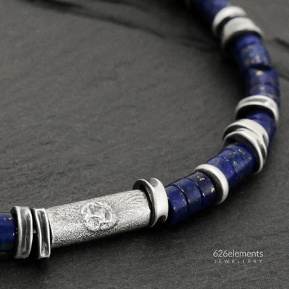Navy Blue Lapis Lazuli & Oxidised Sterling Silver Bracelet