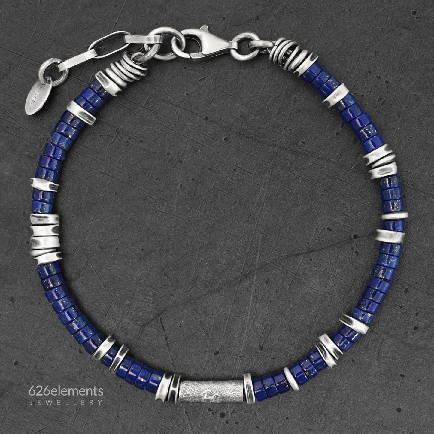 Navy Blue Lapis Lazuli & Oxidised Sterling Silver Bracelet
