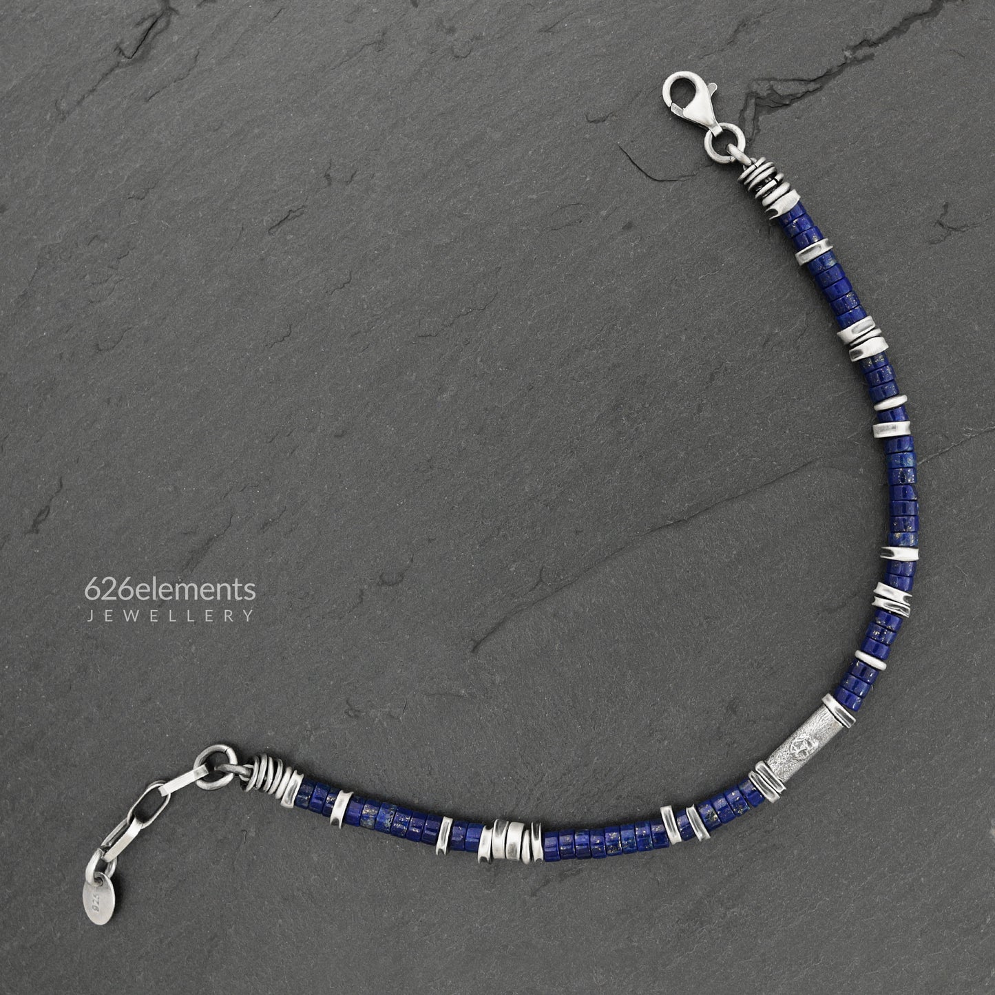 Navy Blue Lapis Lazuli & Oxidised Sterling Silver Bracelet