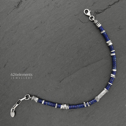 Navy Blue Lapis Lazuli & Oxidised Sterling Silver Bracelet
