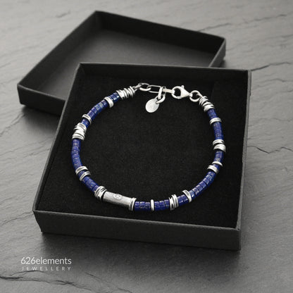 Navy Blue Lapis Lazuli & Oxidised Sterling Silver Bracelet