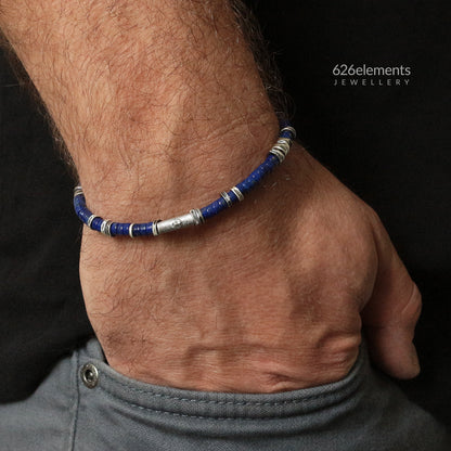 Navy Blue Lapis Lazuli & Oxidised Sterling Silver Bracelet