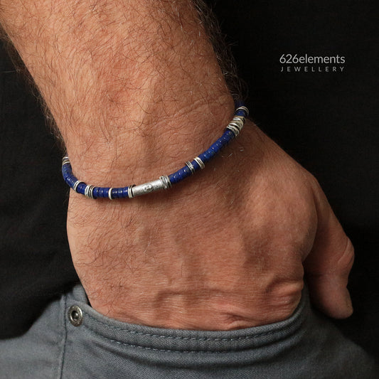 Navy Blue Lapis Lazuli & Oxidised Sterling Silver Bracelet