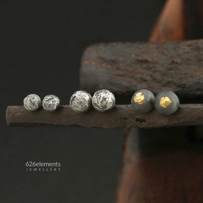 Oxidised Sterling Silver & 24k Gold Round Stud Earrings