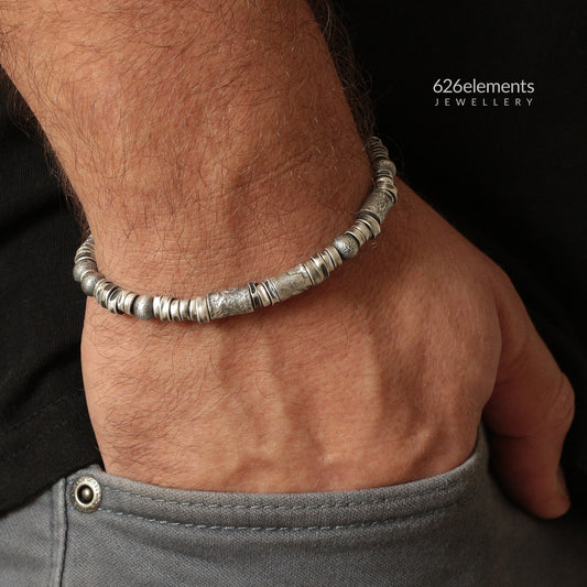 Oxidised Sterling Silver Beaded Bracelet