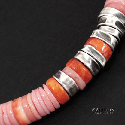 Pink Queen Conch & Orange Spiny Oyster Oxidised 925 Sterling Silver Bracelet