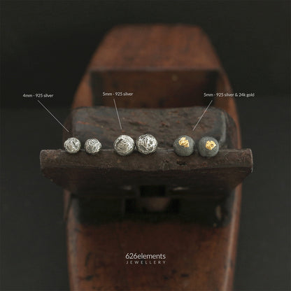 Oxidised Sterling Silver & 24k Gold Round Stud Earrings