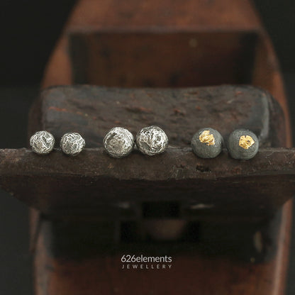 Oxidised Sterling Silver & 24k Gold Round Stud Earrings