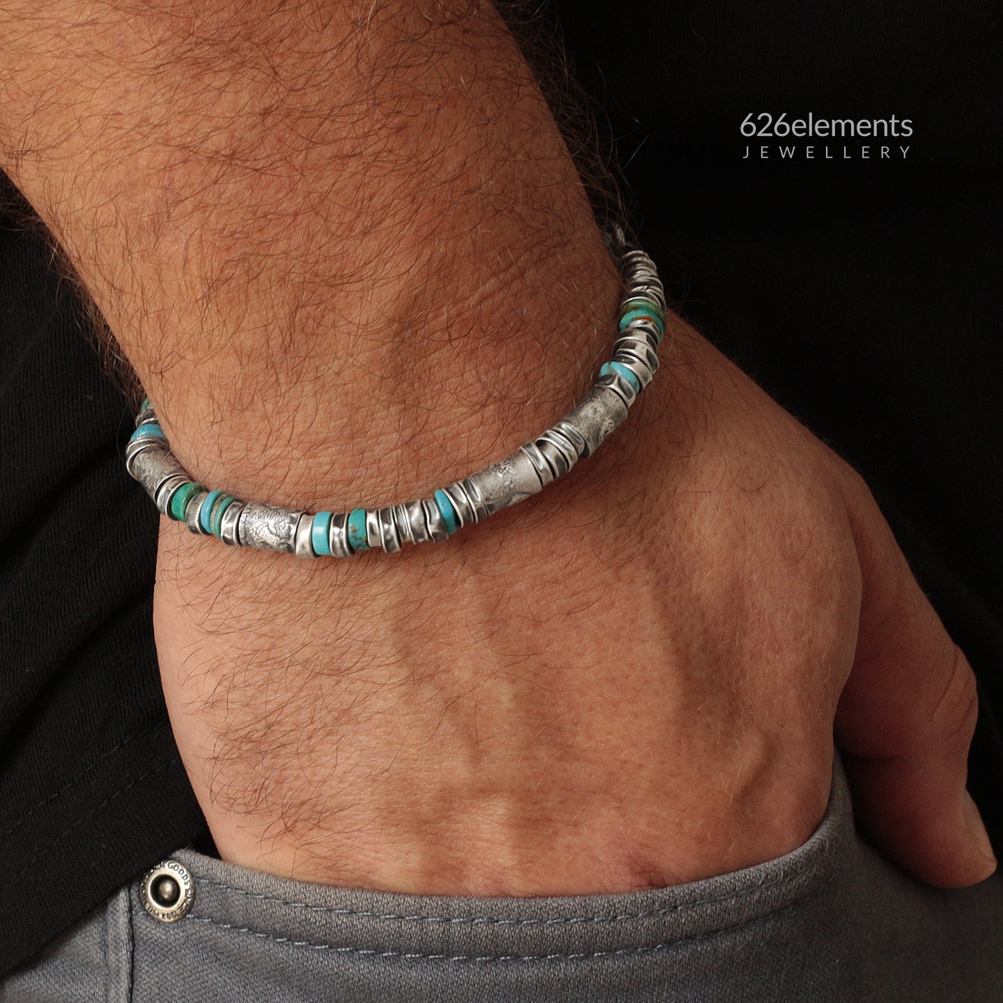 Oxidised Sterling Silver & Turquoise Bracelet